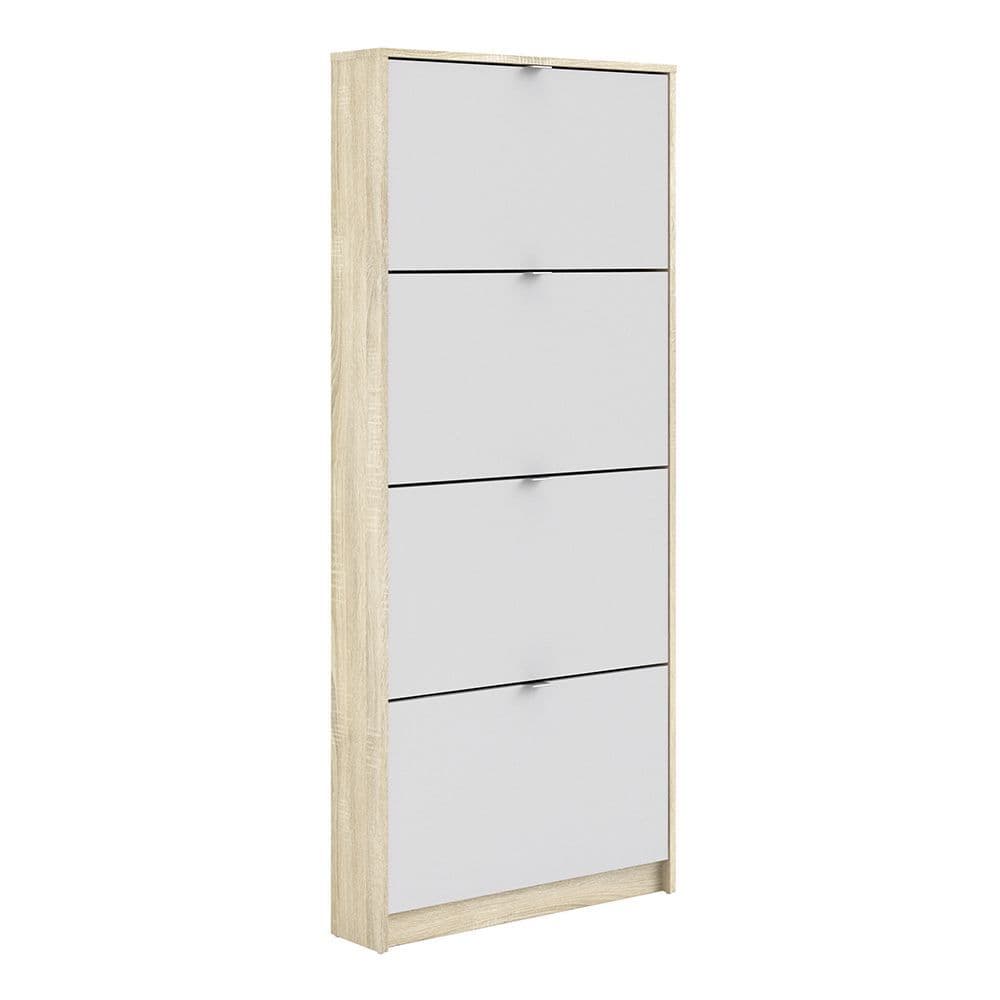 Footwear Shoe cabinet  w. 4 tilting doors and 1 layer in Oak structure White